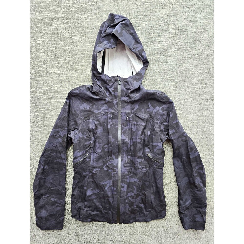 lululemon Hooded Full Zip Camo Windbreaker Jacket Nylon Gray/Black Size 4